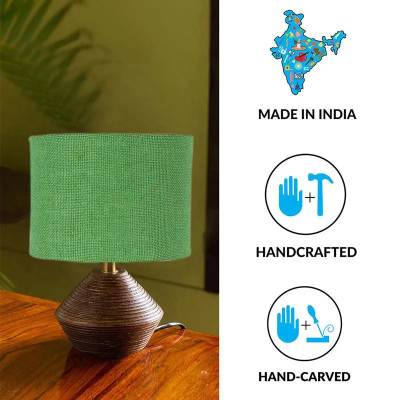 Yami Wooden Table Lamp With Jute Shade - Green,Brown media 12