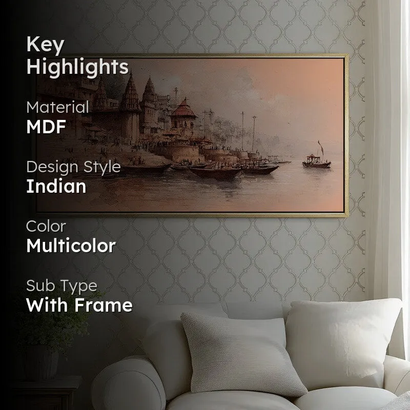 Saffron Dusk at the Ghats Wall Art media 2