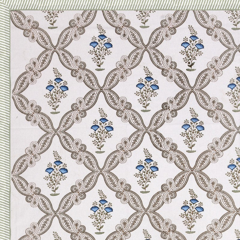 Nawabi Vibe Cotton Bedsheet (Taupe, Blue) - 180 TC media 6