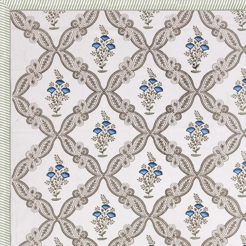 Nawabi Vibe Cotton Bedsheet (Taupe, Blue) - 180 TC media 6