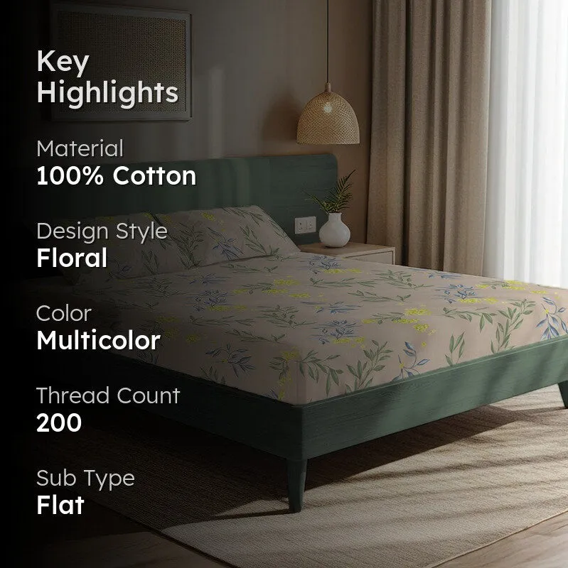 Blooming Paradise Floral Cotton Bedsheets (Multicolor) - 200 TC media 2