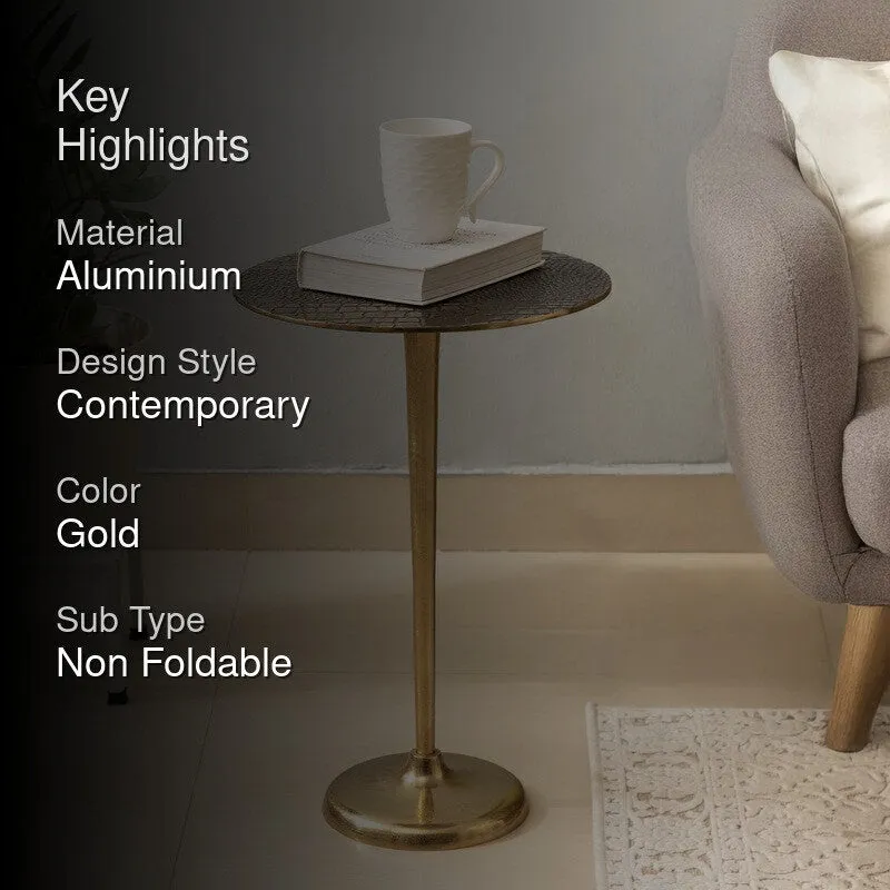 Textured Top Pedestal TableAluminum Side Table - Gold media 2