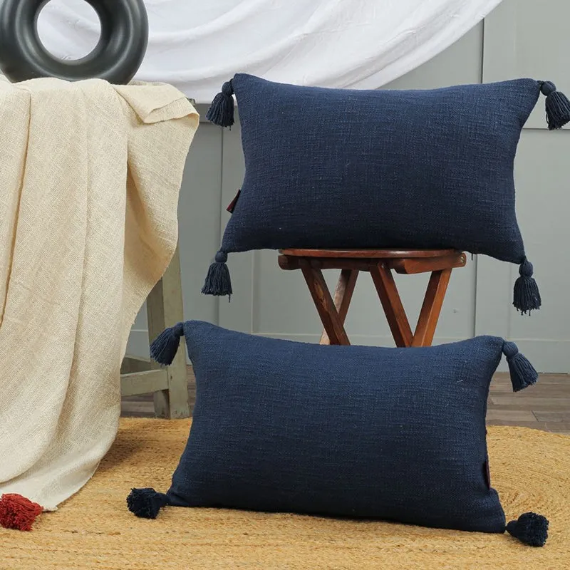 Claira Rectangle Solid Cushion Cover (Dark Blue) - Set Of Two media 3