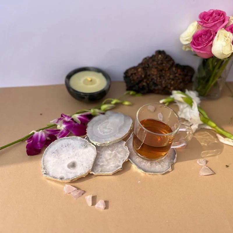 Silasa Handcrafted Crystal Agate Coaster (White) - Set Of Four media 4