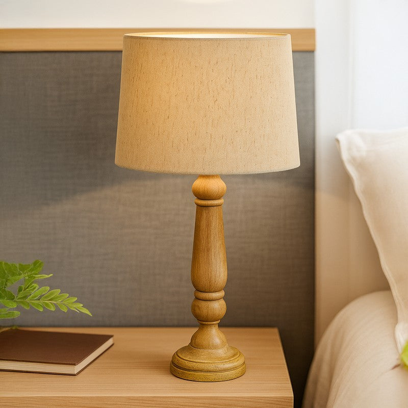 SerenityAura Ambient Wooden Table Lamp - Beige