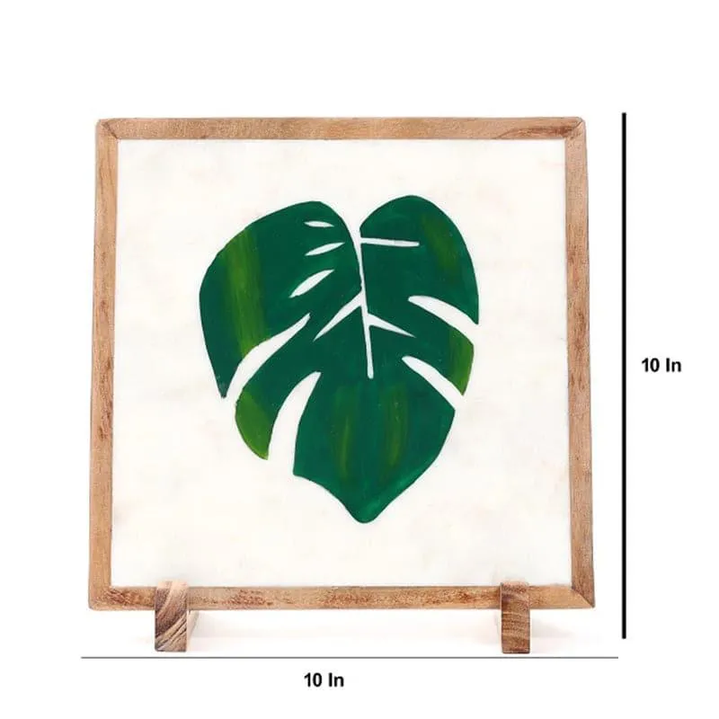 Monstera Leaf Hand Painted Marble Showpiece media 4