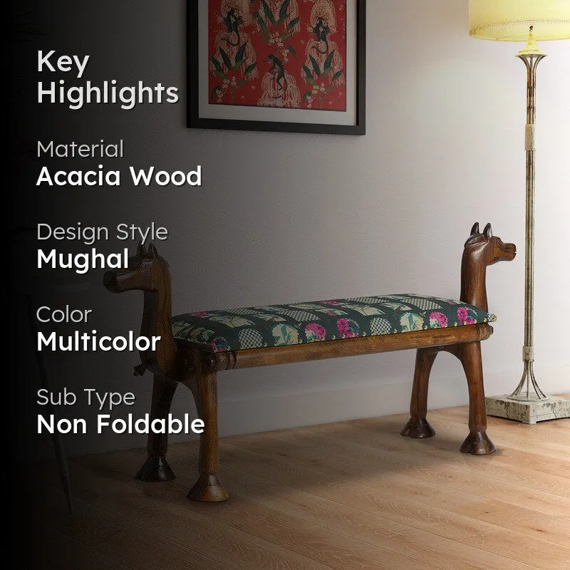 India Circus Acacia Wood Windows Animal Wooden Bench media 2
