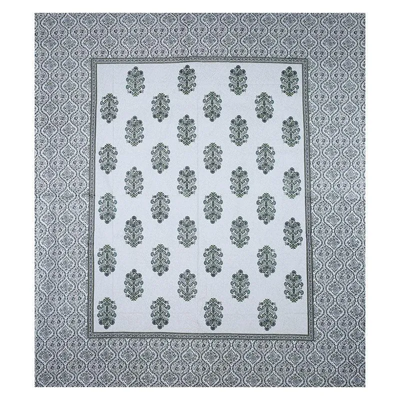 Kruti Ethnic Cotton Bedsheet (White,Green) - 180 TC media 3