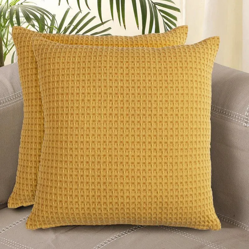 Desert Caravan Solid Cotton Cushion Cover (Yellow) - Set Of Two media 2