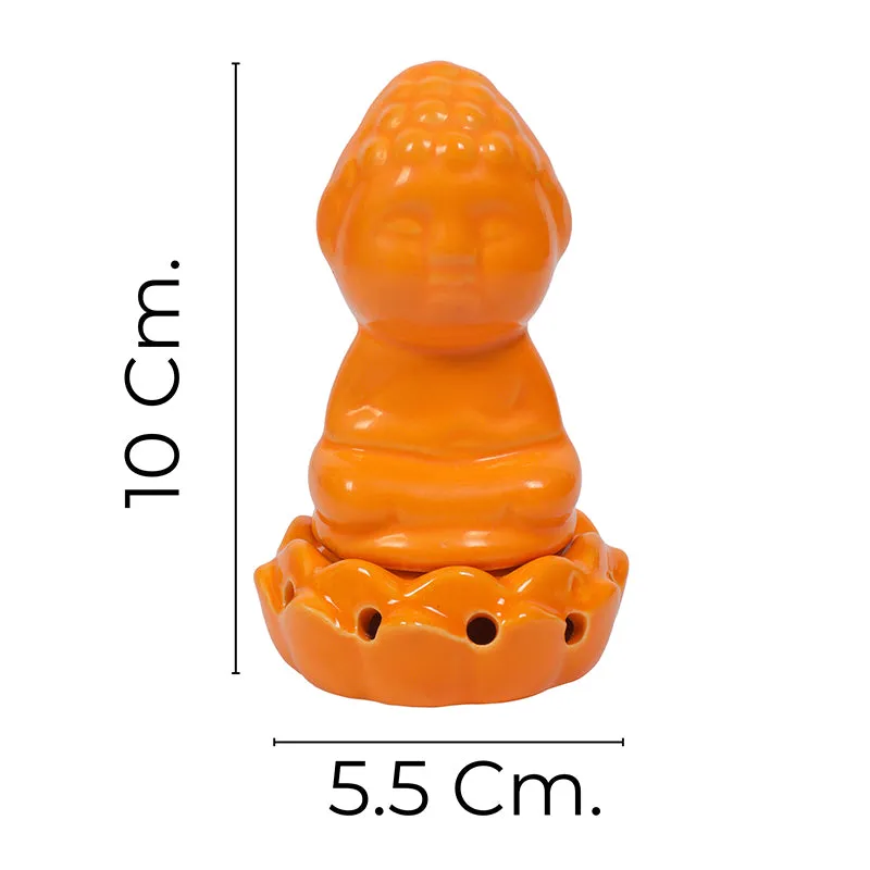 Buddha Ceramic Incense Holder (Orange) - Four Piece Set media 6
