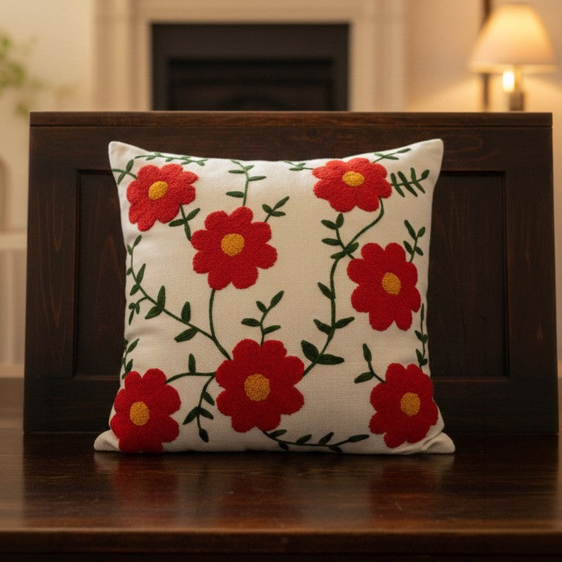 Floral Tuft Cotton Cushion Cover media 5