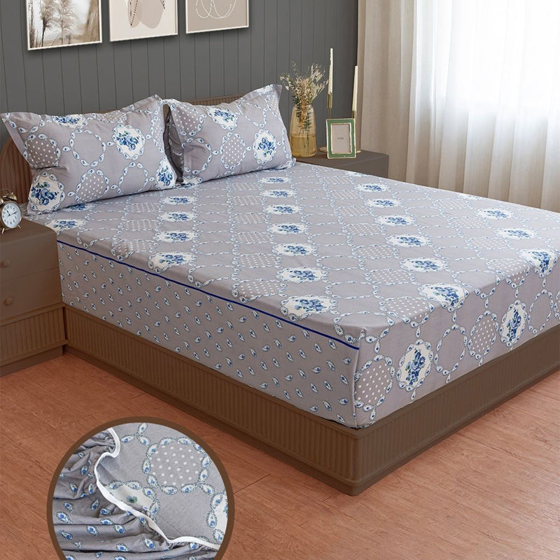 Swayam Rose Grove Cotton Bedsheet (Grey) - 144 TC media 3
