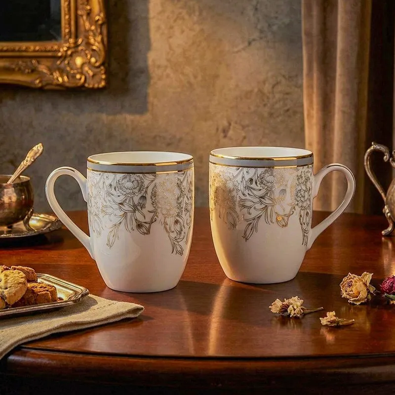 Gilded Iris Coupe 24k Gold Brushed Porcelain Coffee Mug(280 mL Each/Grey) - Set Of Six media 3