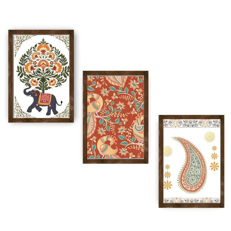 Paisley Charm Paper Wall Painting With Frame - Brown media 5