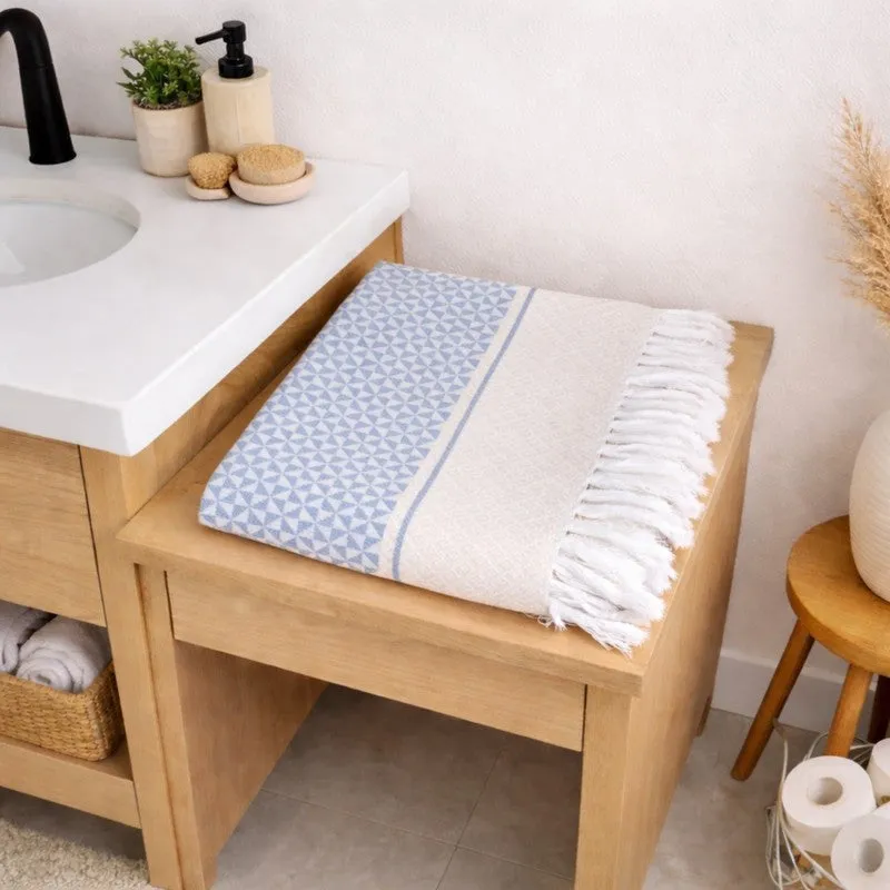 MosacStrip Cotton Hand & Bath Towel (Blue & White) - Set of Two media 4
