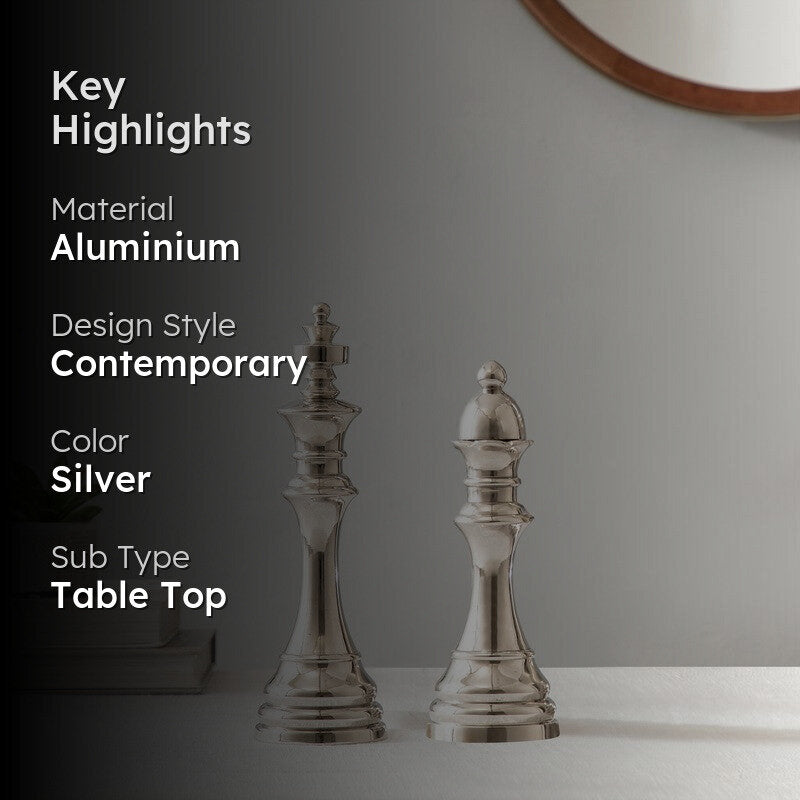 Chess Aluminum Showpiece (Silver) (Small) - Set Of Two media 2