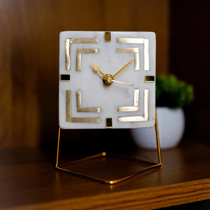 Squinta Marble Table Clock With Brass Inlay media 4