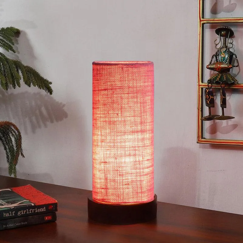 Mirza Tower Wooden Table Lamp With Jute Shade - Pink,Black media 1