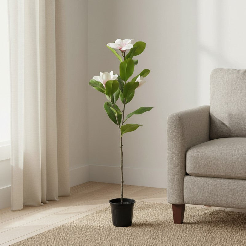 AuraBloom Artificial Mangolia Plant With Black Plastic Pot - 3.4 Feet media 3