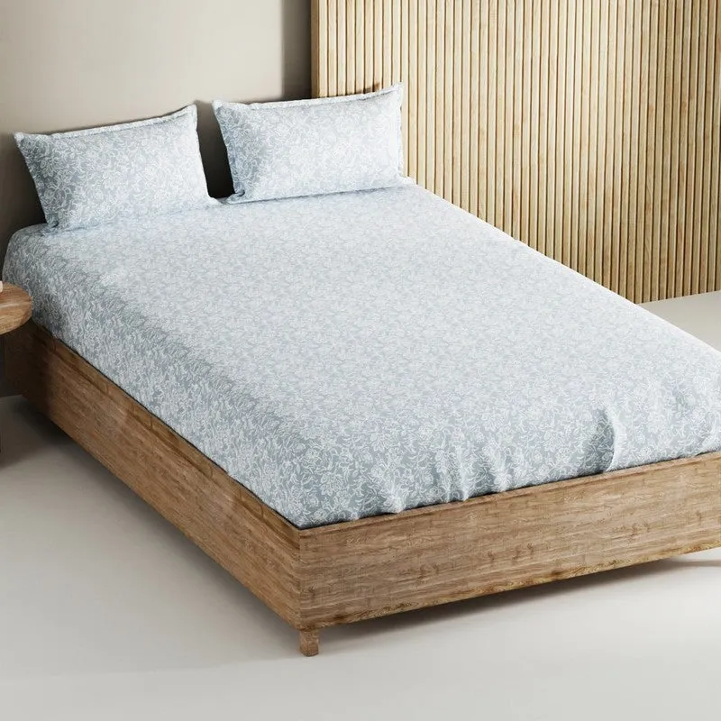 Havor Cotton Bedsheet (Grey,White) - 144 TC media 1
