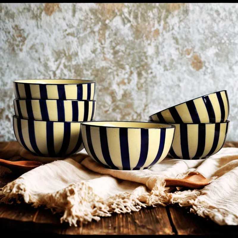 Crafted Ceramic Snack Bowls (Blue,White, 200 mL Each) - Set Of Six media 3
