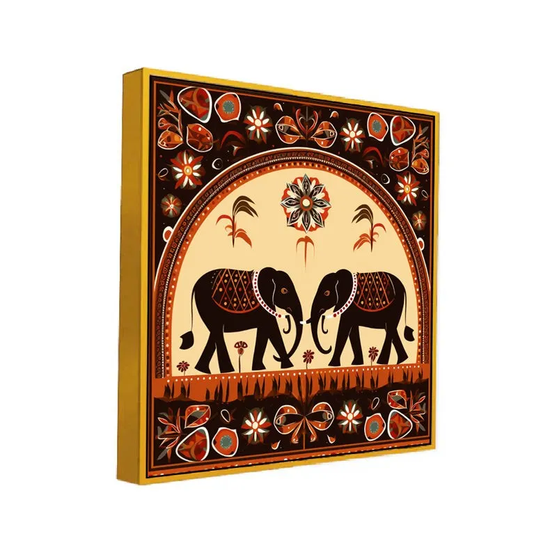 Tribal Haathi Duo Canvas Wall Art With Frame media 3