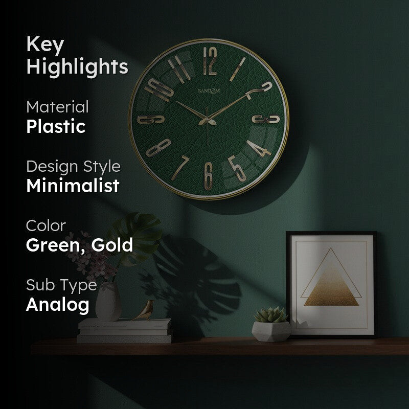 Elite Numeric Plastic Wall Clock - Green & Gold media 2