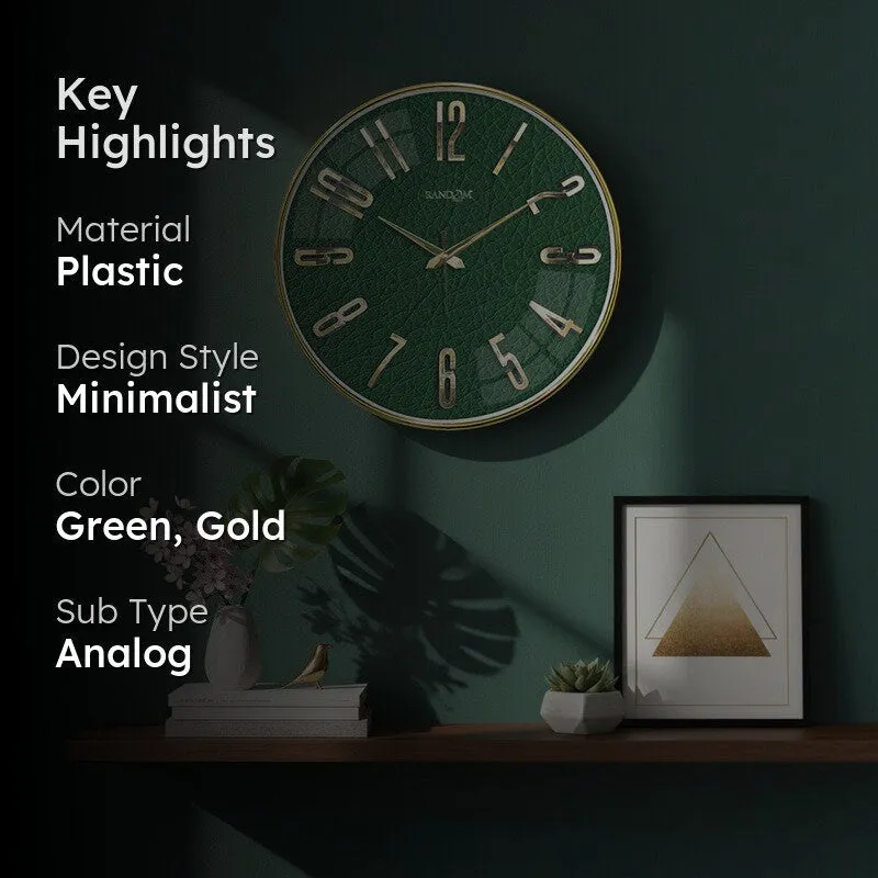 Elite Numeric Plastic Wall Clock - Green & Gold media 2