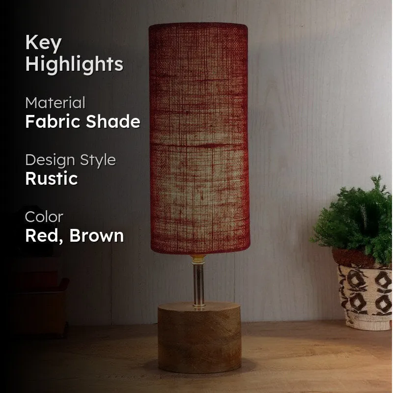 Rustic Wood & Fabric Table Lamp - Red,Brown media 2