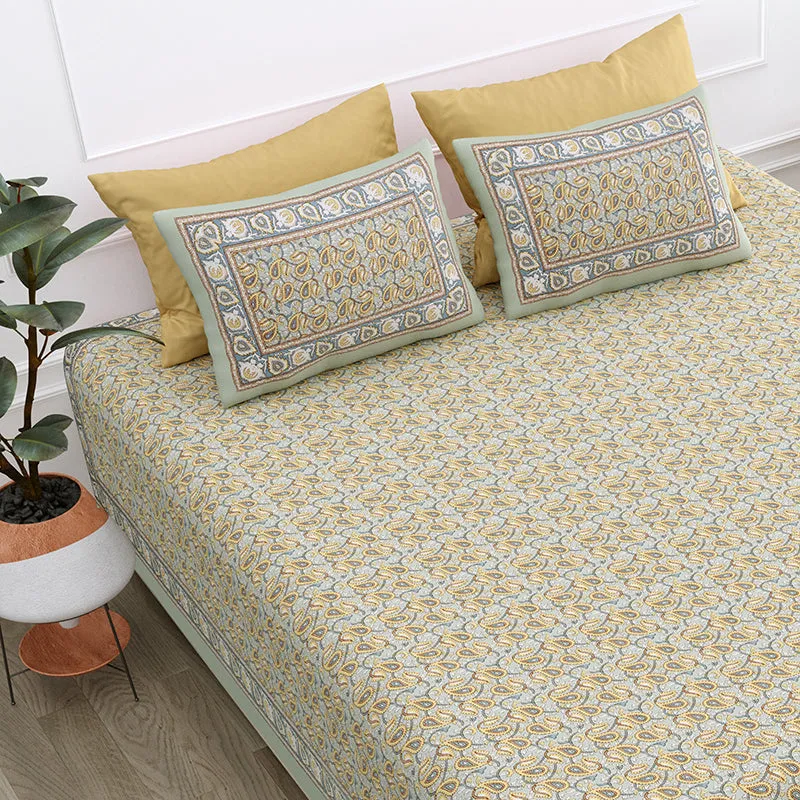 Timeless Motifs Cotton Bedsheet (Mustard Yellow) - 180 TC media 4