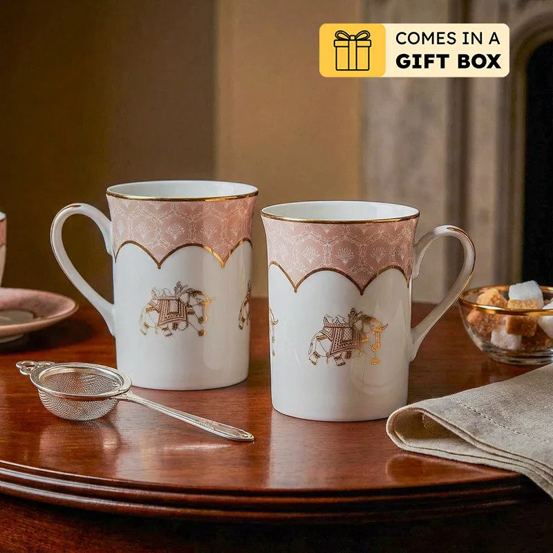 Gilded Legacy 24k Gold Brushed Porcelain Coffee Mug (300 mL Each/Peach) - Set Of Six media 1