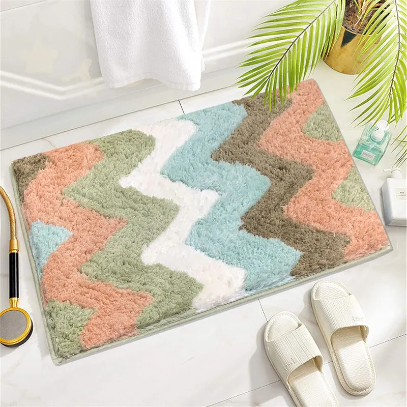 Pastel Chevron Microfiber Bath Mat media 1