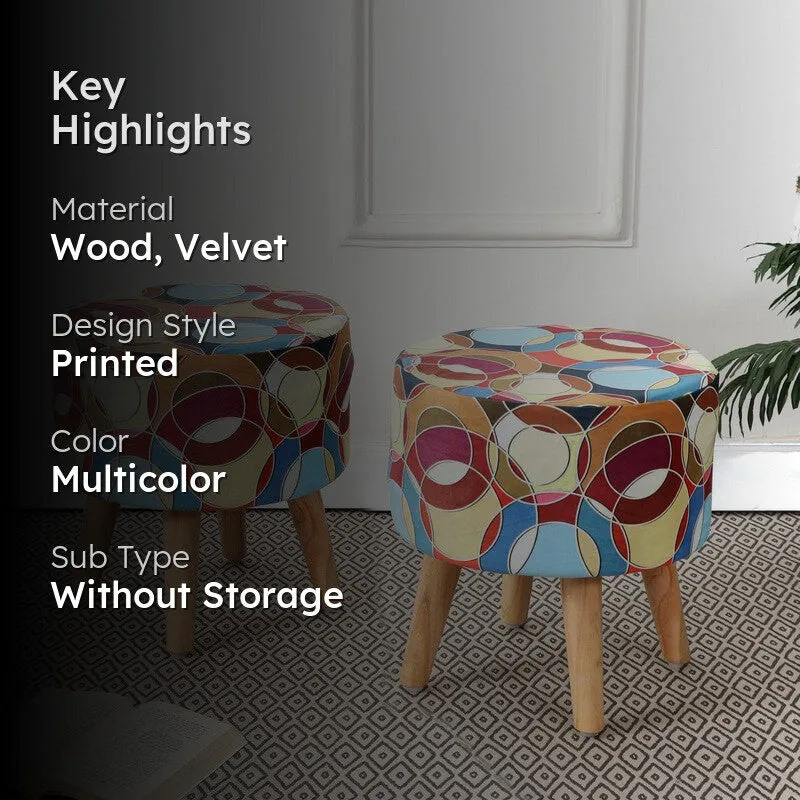 Navine Bubble Print Multicolor Engineered Wood Ottomans - Set Of Two media 2