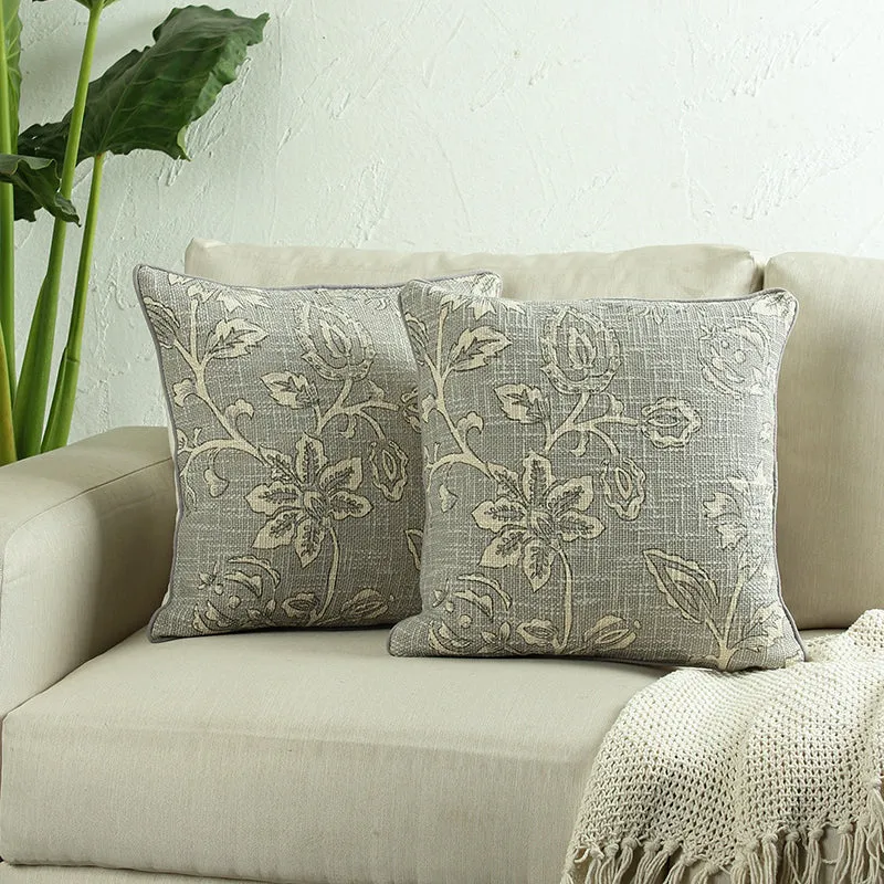 Imperial Petals Woven Cotton Cushion Cover (Grey) - Set Of Two media 2