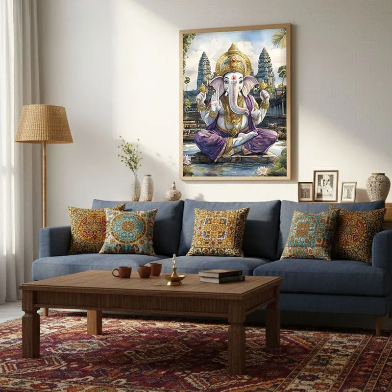 Divine Gajavaktra Spiritual Archival Paper Wall Painting - Natural Brown Frame media 4