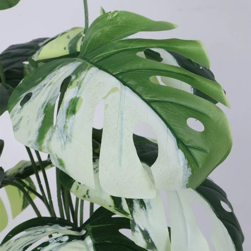 Faux White Monstera Silk Plant With Black Plastic Pot - 55 cms media 4