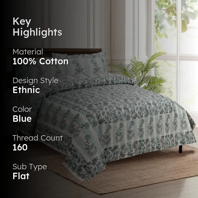 Jamesaari Printed Cotton Bedsheet (Teal) - 160 TC media 2