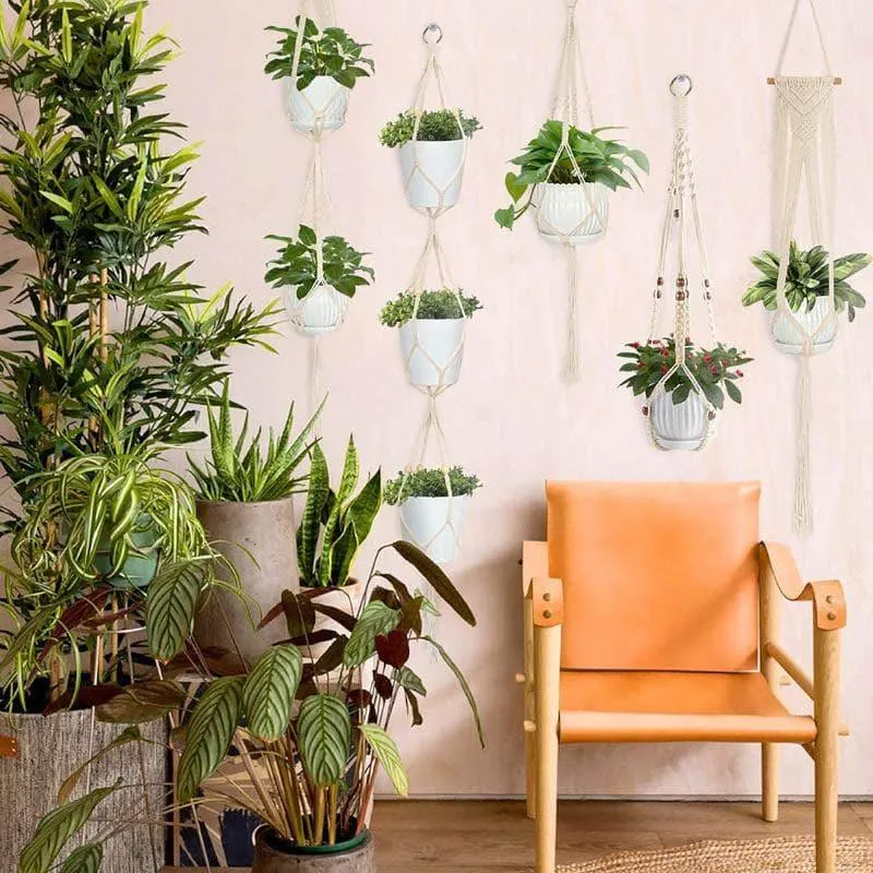 Boho Macrame Plant Hangers - Set Of Five media 3