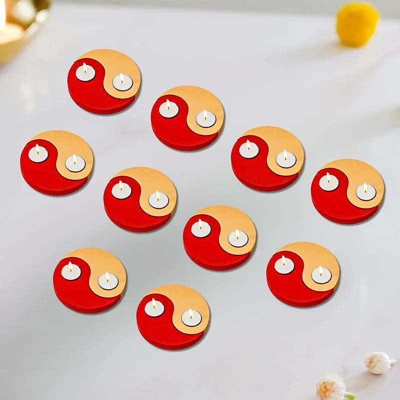 Red Yin Yang Wood Tea Light Holder - Set Of Ten media 1