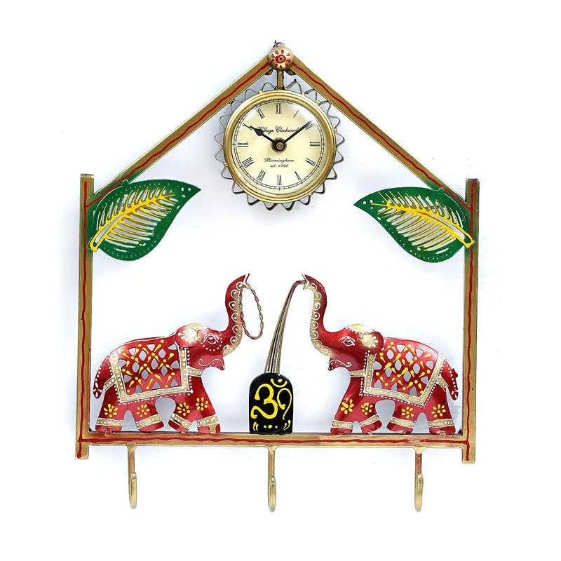 Elephant Utility Key Holder Metal Wall Clock media 3