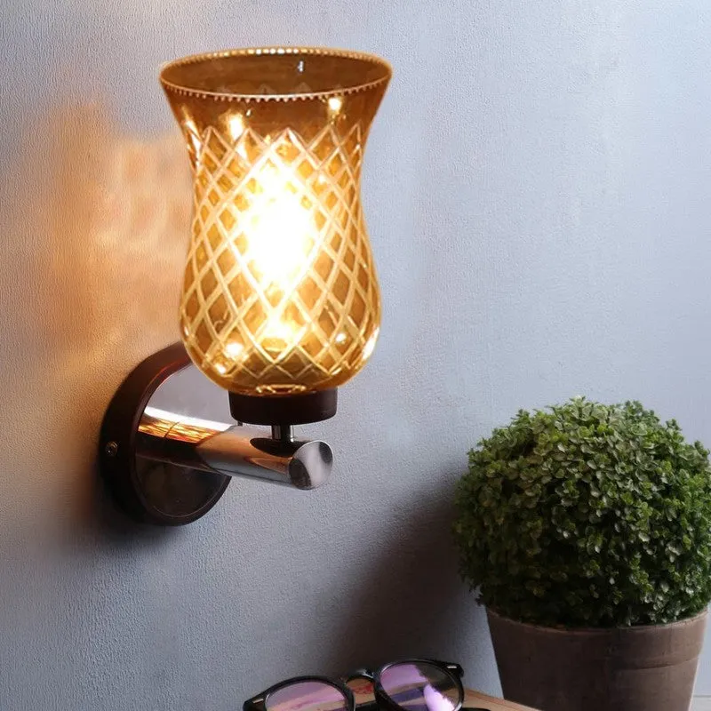Honey Glow Chrome Amber Glass Wall Lamp media 7