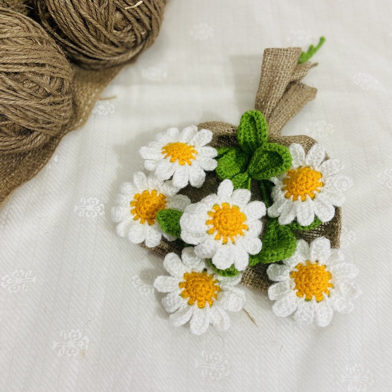 Crochet Handmade Sunflower Bouquet (White,Yellow) - Set Of Six media 4