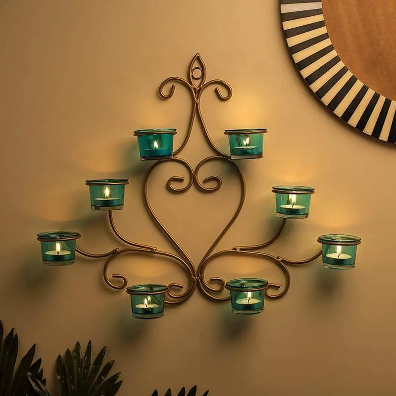 Floral Gold Frame Candle Holder - Teal media 1