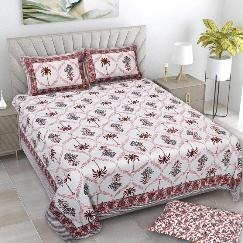 Amoda Ethnic Cotton Bedsheet (Maroon) - 160 TC media 1