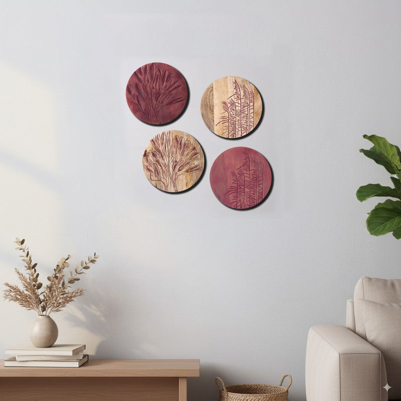 Botanical Rhapsody Wooden Wall Plates - Set Of Four