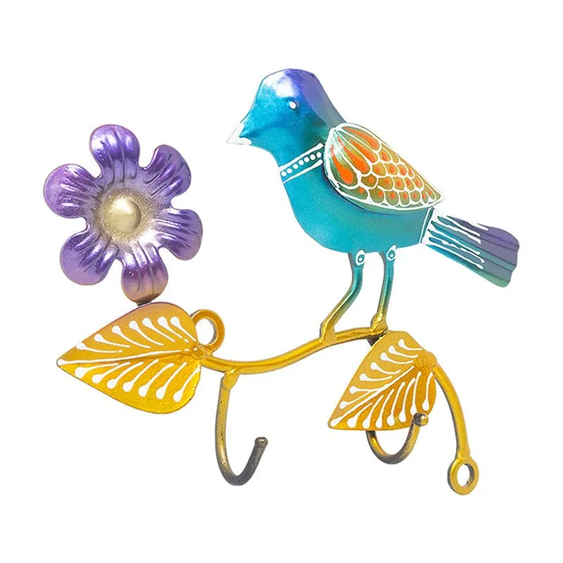 Bird Bliss Handpainted Key Holder - Blue & Gold media 5