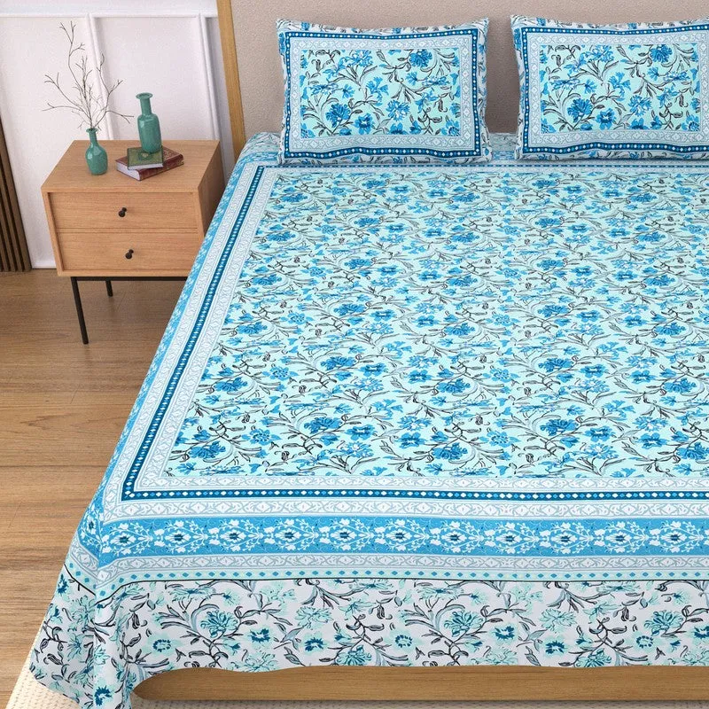 Linexa Floral Cotton Bedsheet (Blue) - 240 TC media 4