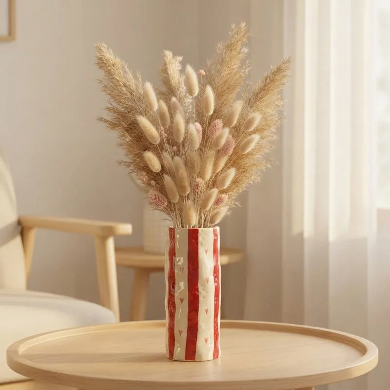Monoline Stripe Tall Ceramic Vase - Red media 1