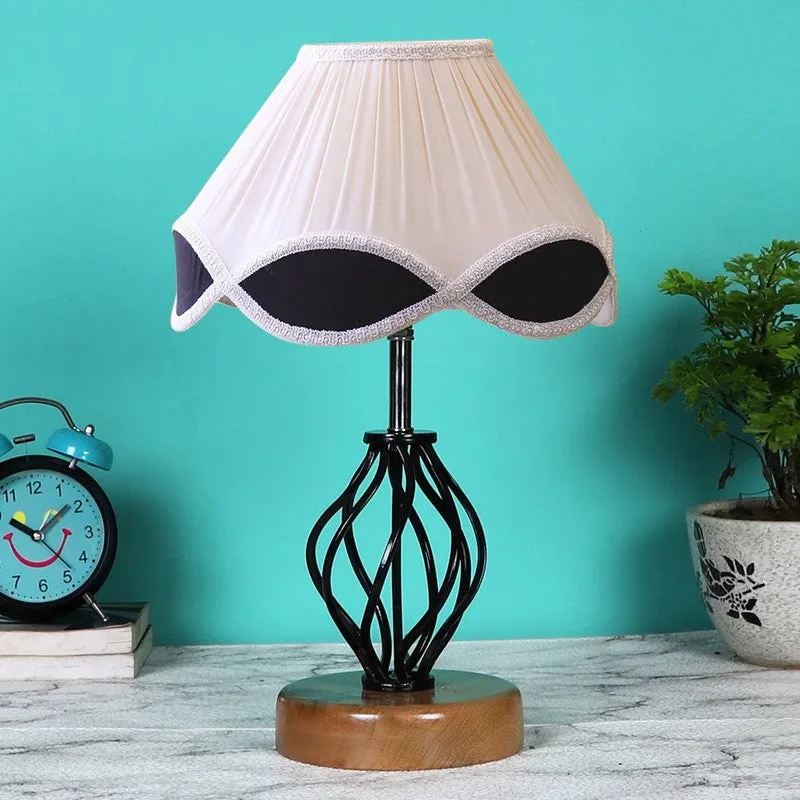 Auralisse Cotton Table Lamp With Wooden Base - Ivory media 4