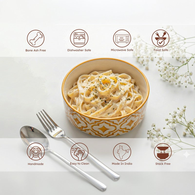 Feastio Ceramic Salad Bowl (Yellow & White/350 mL) - Set of Four media 6